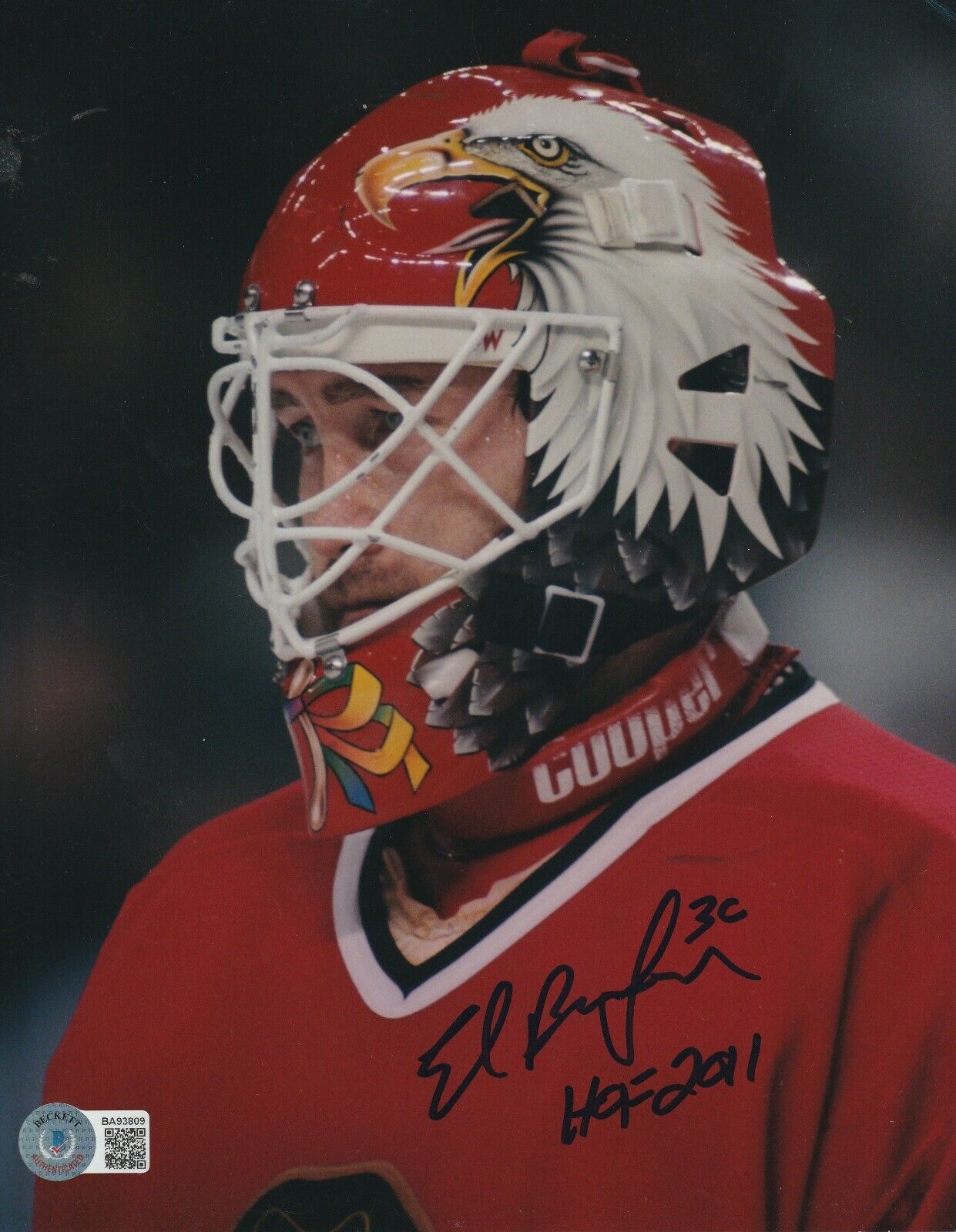 ED BELFOUR Signed Chicago BLACKHAWKS 8x10 Photo Poster painting w/ Beckett COA (BAS) & HOF Inscr