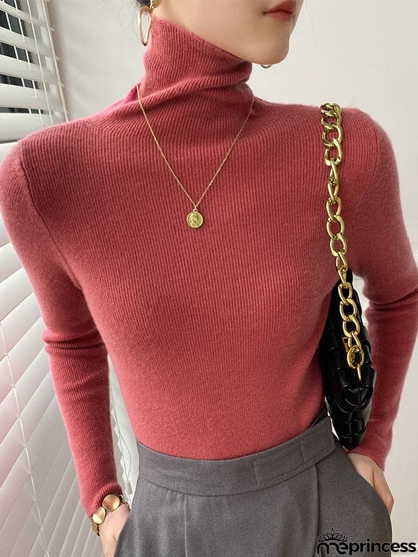Simple Skinny Long Sleeves Solid Color Sweater Tops