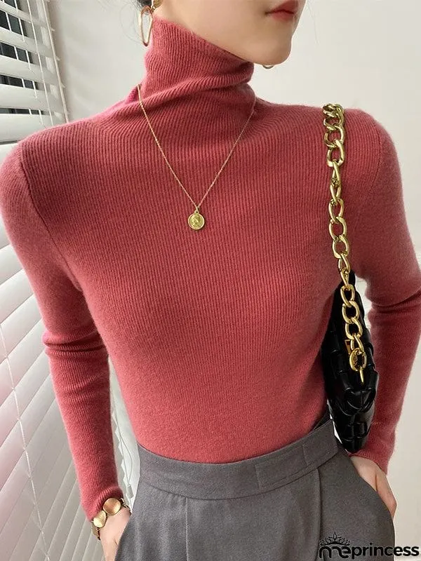Simple Skinny Long Sleeves Solid Color Sweater Tops