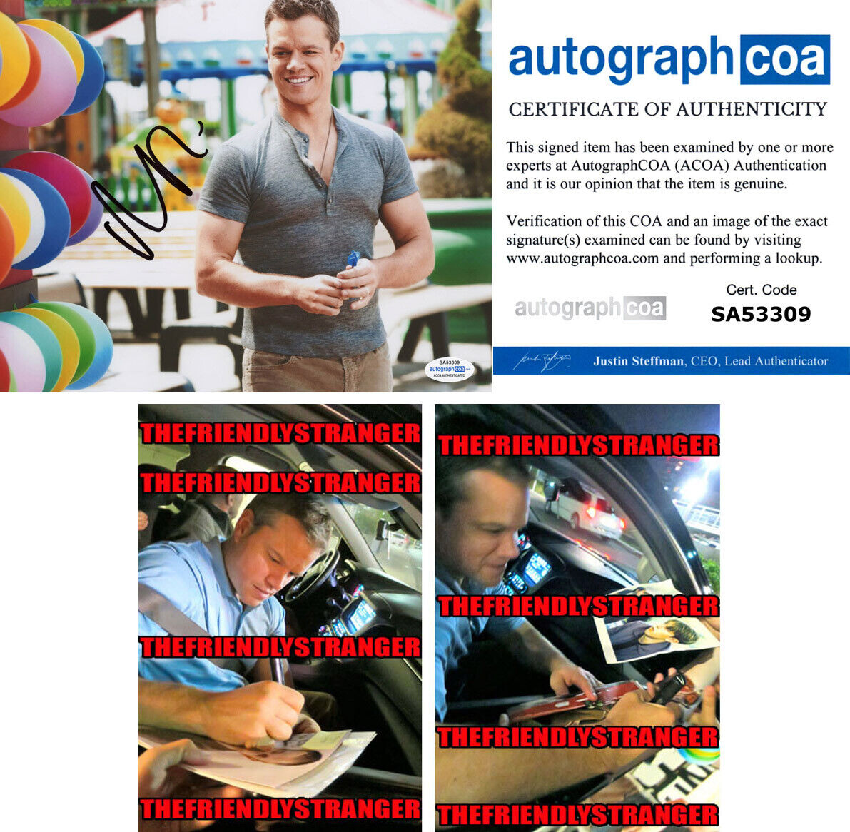 MATT DAMON signed Autographed 8X10 Photo Poster painting d PROOF - BOURNE Rounders ACOA COA