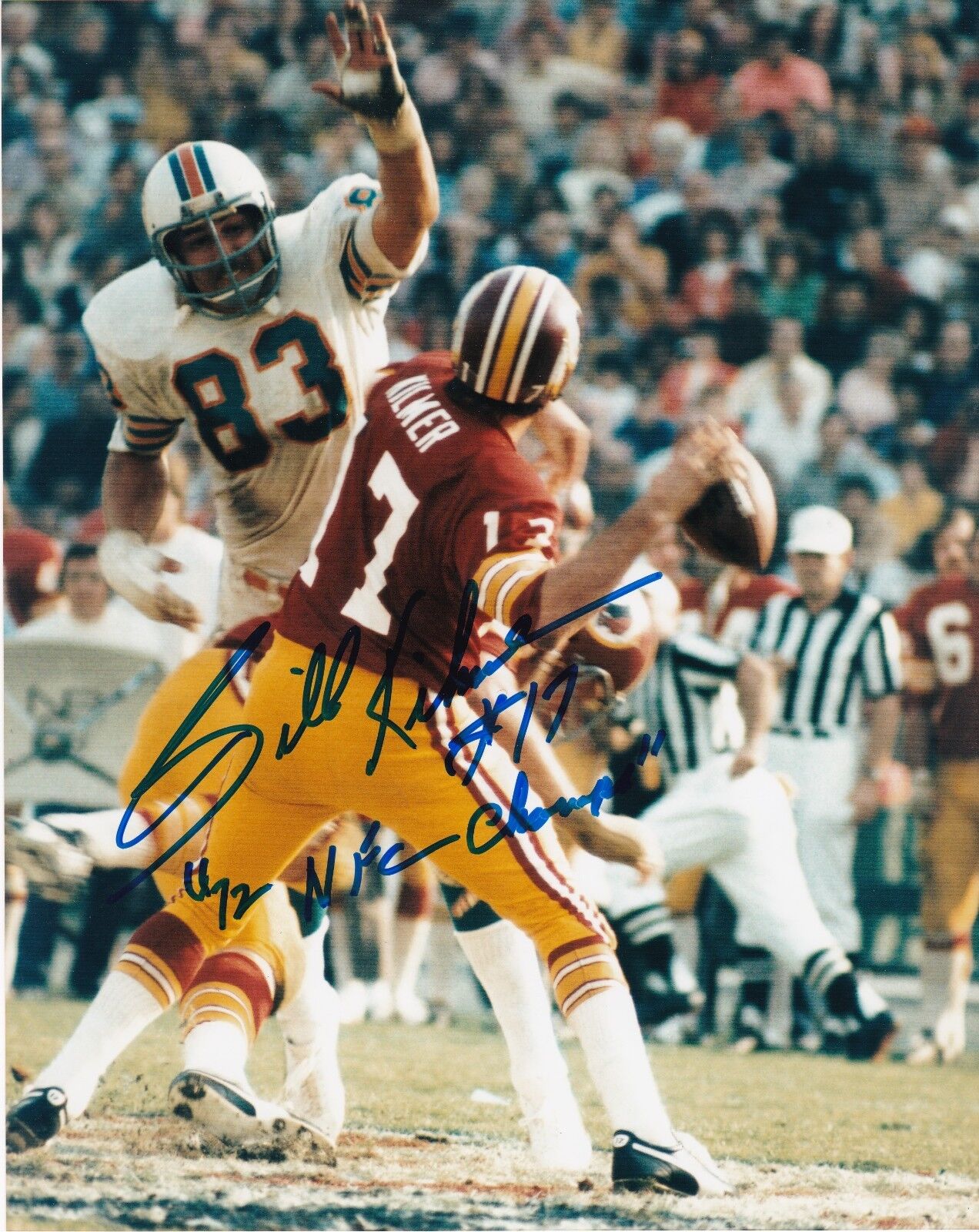 BILLY KILMER WASHINGTON REDSKINS 1972 NFC CHAMPS ACTION SIGNED 8x10