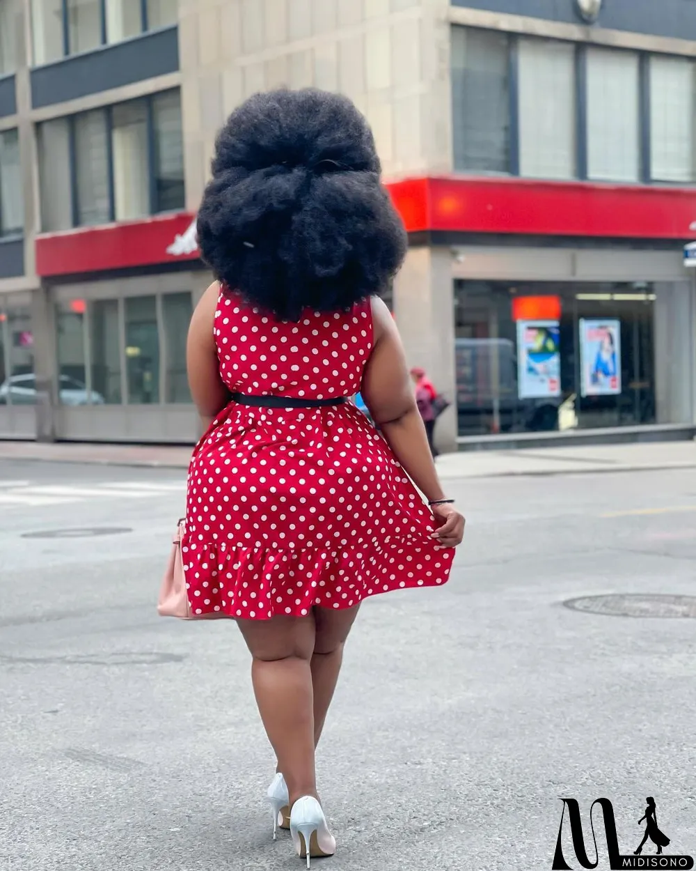 MidiSono - Plus Size Polka Dot Print Sleeveless Mini Dress (Without Belt)