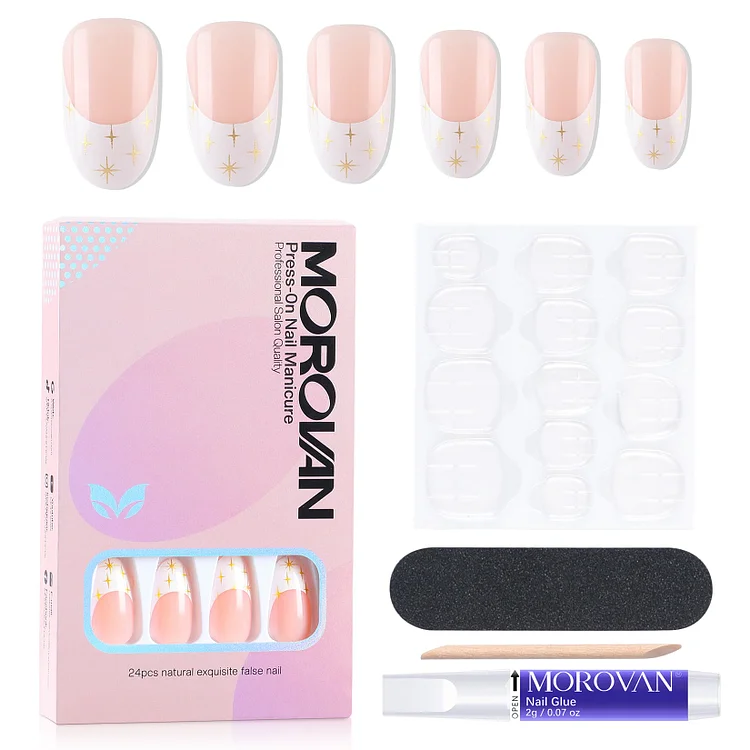 24PCS Fake Nails 14 Sizes White/Pink French Style Press On Nails Kit