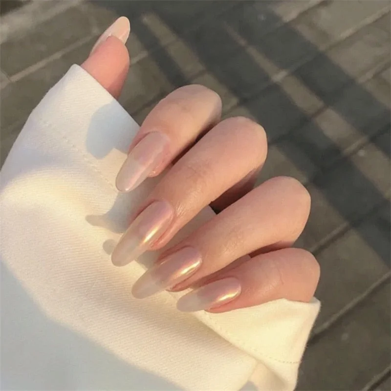 24pcs Aesthetic Northern Lights stiletto nail tips Simple Fashion Lasting Fake Nails Wearable Full Cover Finished Fingernails TY-Nail Inspo