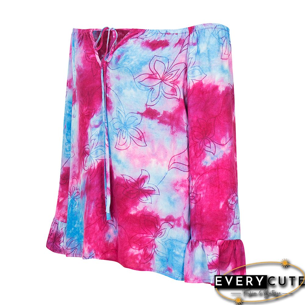 Red Print Tie Dyed Off Shoulder Blouse