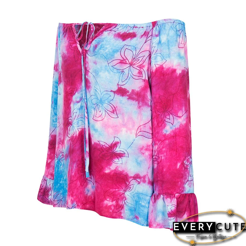 Red Print Tie Dyed Off Shoulder Blouse