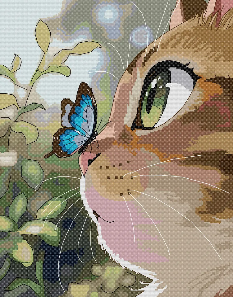 【Joy Sunday Brand】Cat and Butterfly 41*50cm 14CT Stamped Canvas Cross Stitch(backstitch) gbfke