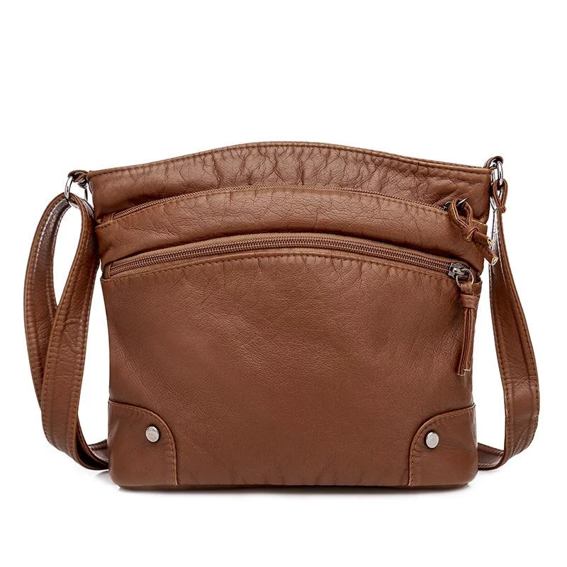 Casual soft leather solid color large capacity shoulder bag