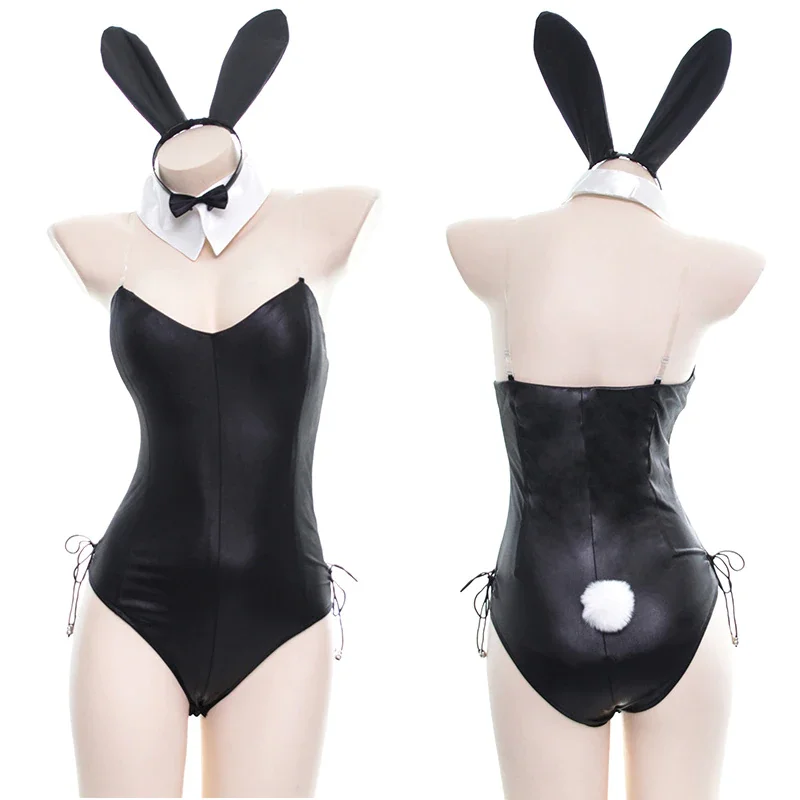 Billionm OJBK Bunny Cosplay Costumes Sexy Tempatation PU Leather Bunny Girl Kawaii Lingeries Women Bodysuit 4Pcs Anime Outfit Rabbit Suit