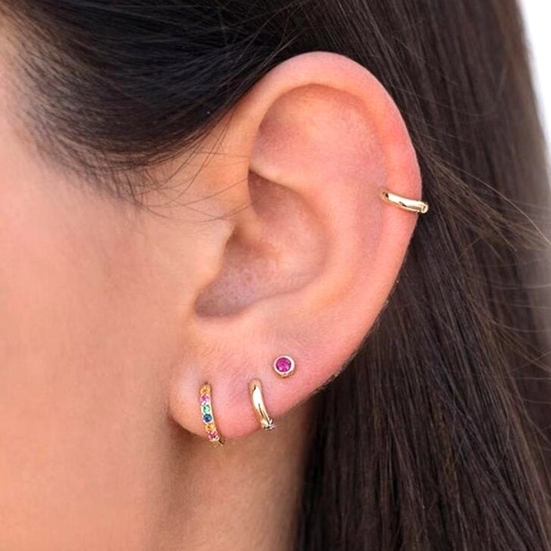 1 Pair Minimalist Solid Color Inlay 925 Sterling Silver Copper Zircon Ear Studs2