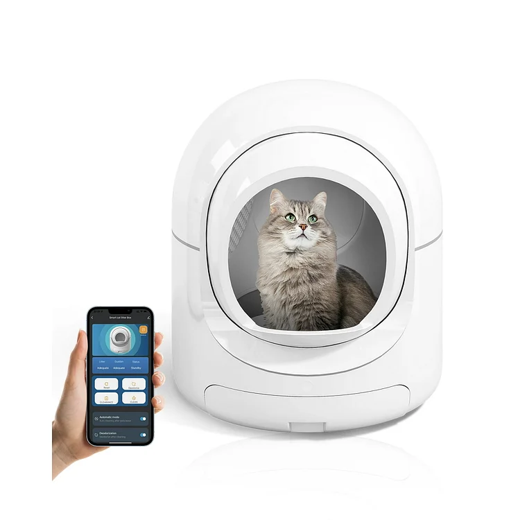 TABU 81L Self Cleaning Litter Box for Multiple Cats,App Control Support,Odor Removal,White