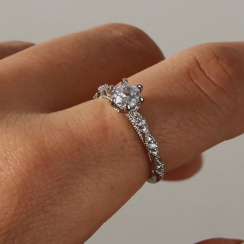 Elegant Glam Luxurious Plaid Copper Plating Inlay Rhodium Plated Zircon Open Rings