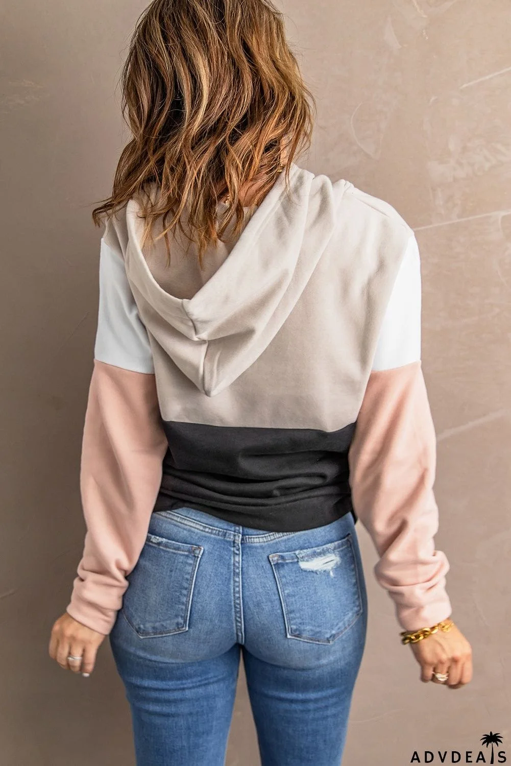 Pink Colorblock Quarter Zip Pullover Hoodie