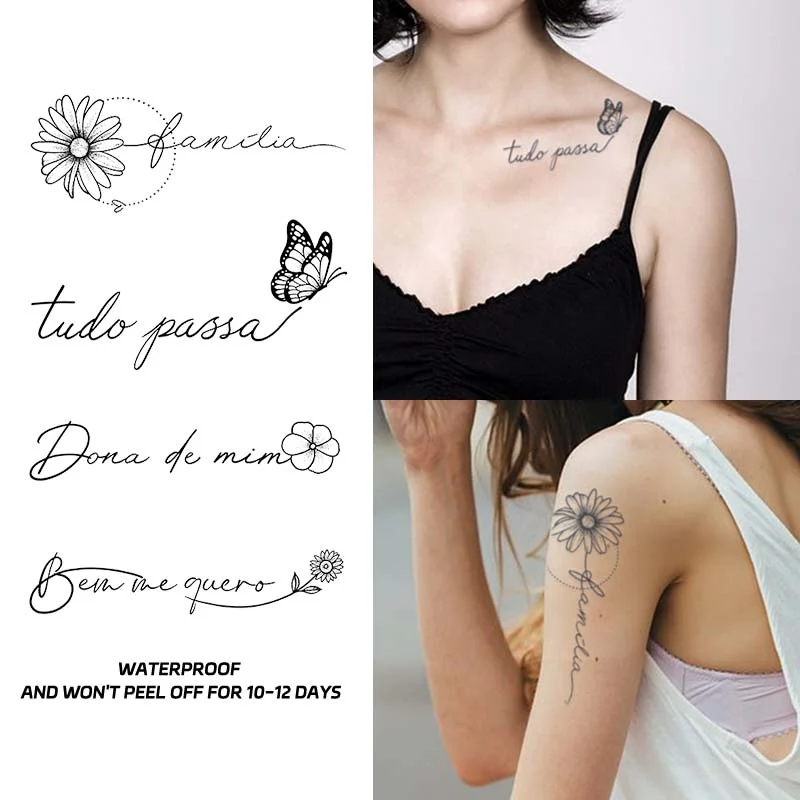 Sdrawing font sentence with butterfly, lasting 1-2 weeks waterproof, temporary tattoo stickers, semi-permanent fake tattoos