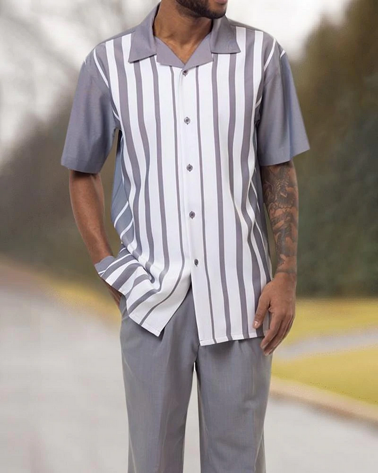 Short Sleeve Long Pants With Print Walking Suit Set