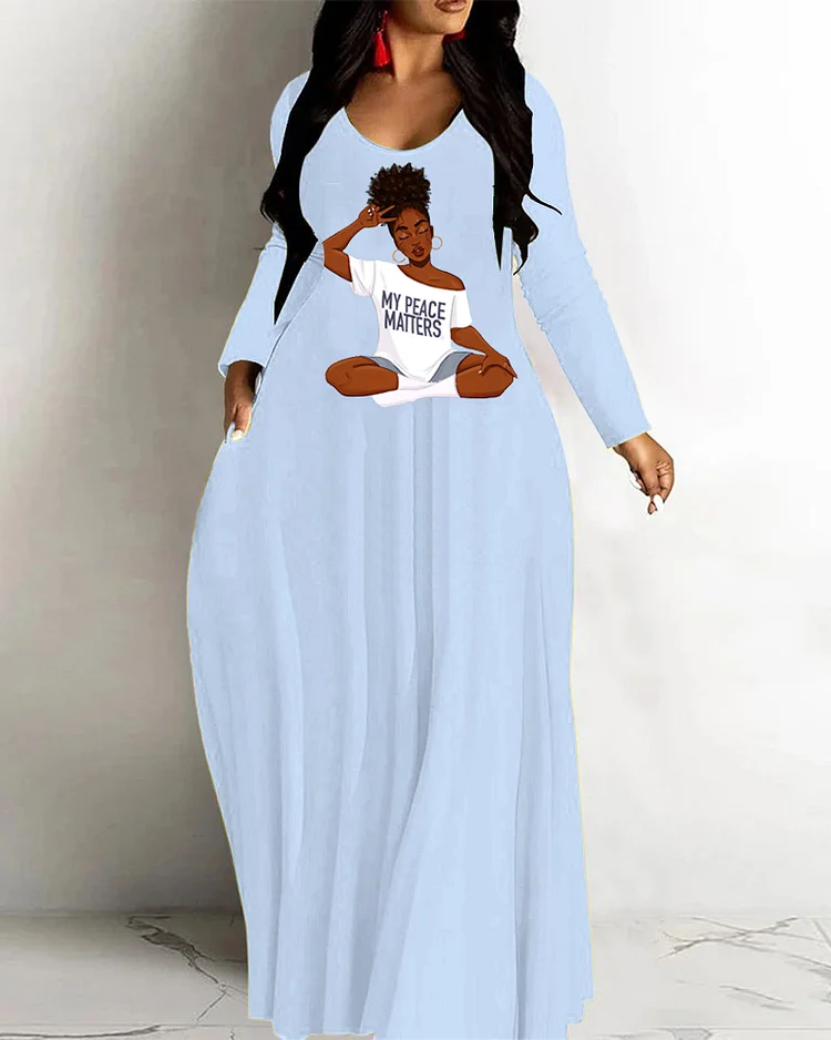My Peace Matters Loose Hem Long Sleeve Maxi Dress