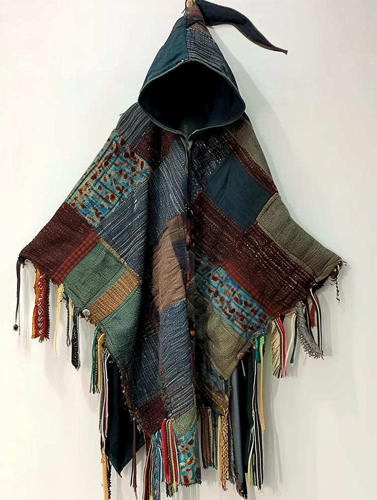 Ethnic Style Striped Printed Hooded Cloak 1545
