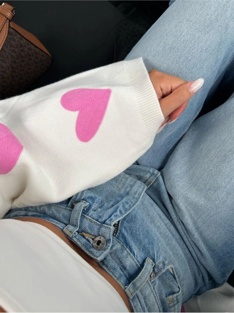 Uveng Uveng Love Thick Autumn And Winter Cardigan Women's Long-Sleeved Wool Coat 2023 New Loose Knitted Sweater