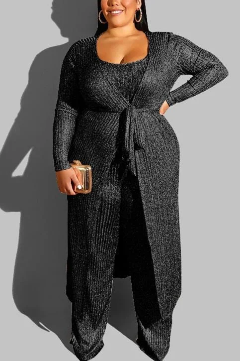 Casual Gold Plus Size Three-Piece Suit