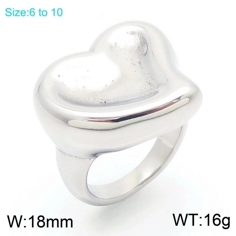 Basic Classic Style Commute Heart Shape Solid Color 304 Stainless Steel 18K Gold Plated Rings In Bulk