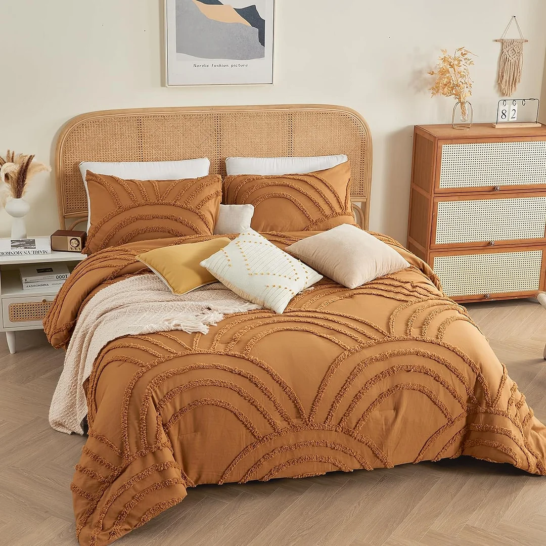 Qucover Comforter Sets, 3 Pieces Boho Tufted Rainbow Bedding Comforters for All Season, Lightweight Soft Microfiber Comforter with 2 Pillow Cases