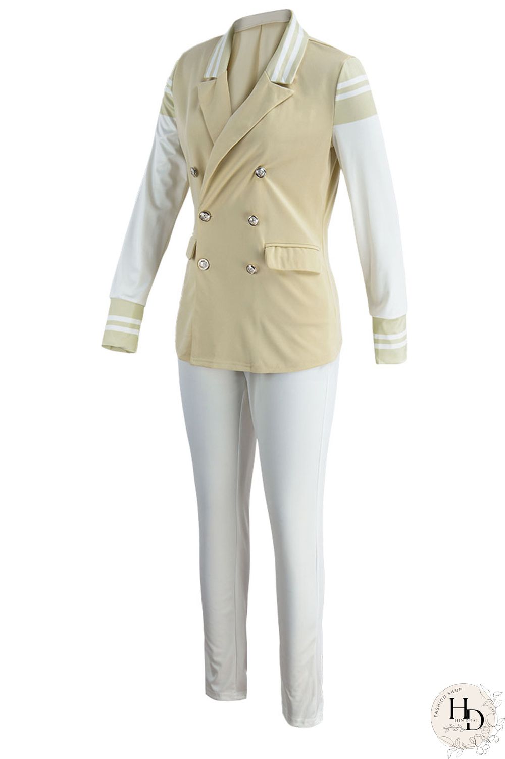Khaki Casual Solid Patchwork Buttons Turn-back Collar Long Sleeve Two Pieces