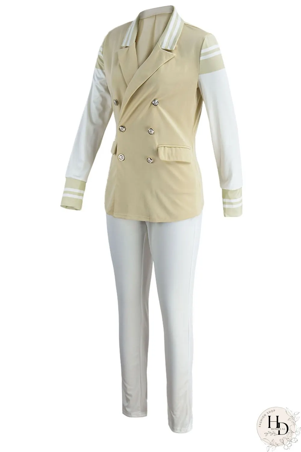 Khaki Casual Solid Patchwork Buttons Turn-back Collar Long Sleeve Two Pieces