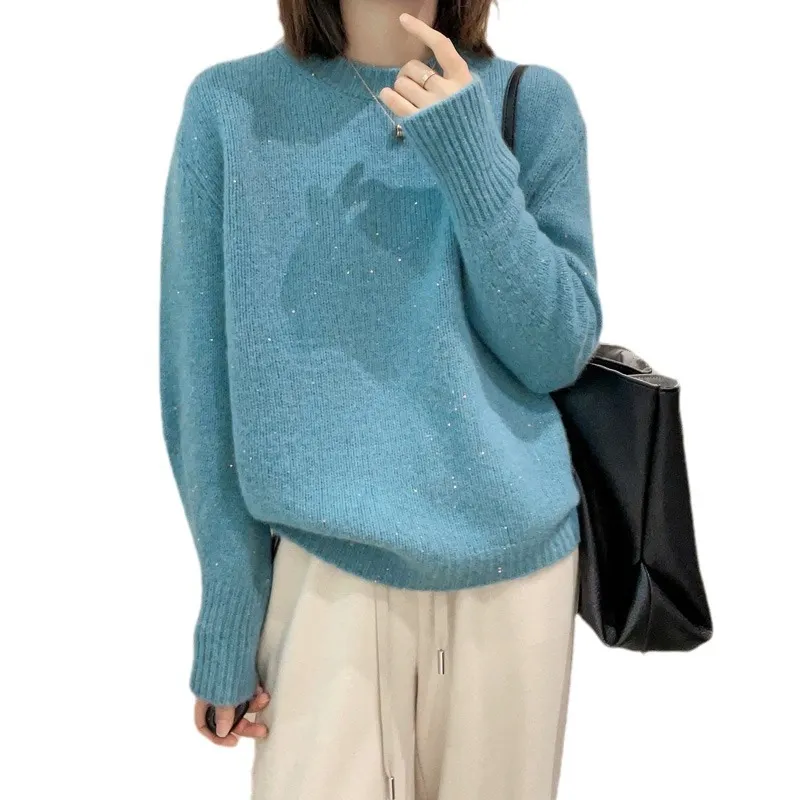 Churchf Churchf Bright Beautiful Star Blue Head Sweater Autumn Winter New Korean Version Loose Show Thin Bottom Knit Sweater Female