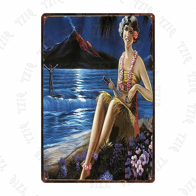 Athvotar Vintage Poster Surfing Beach Metal Sign Travel Souvenir Retro Wall Bar Art Home Cinema Decor Cuadros DU-5391A