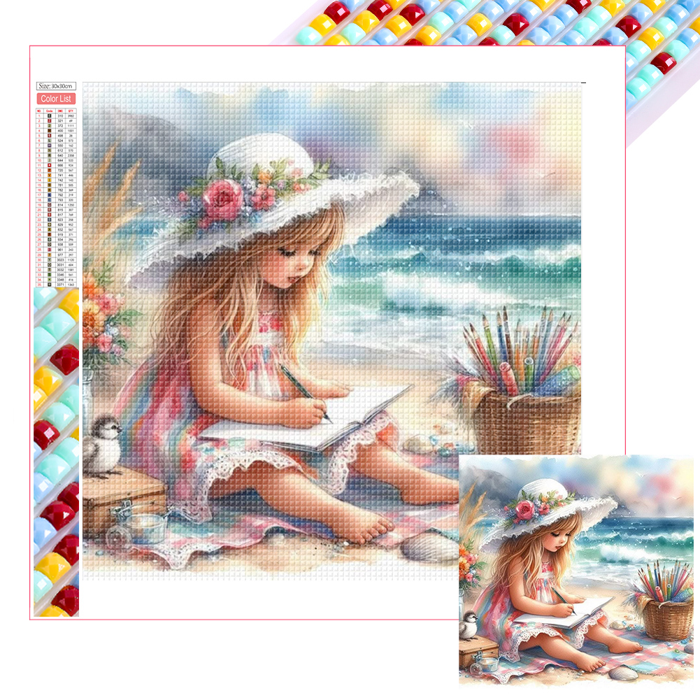 Little Girl Playing On The Beach In Summer 30*30cm(picture) full square drill diamond painting