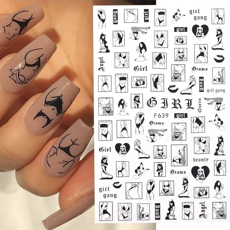 1PC Sexy Lady Body Pattern 3D Nail Stickers Character Image Russian Letter Slider For Nails Decals Nail Art Decoration Manicures