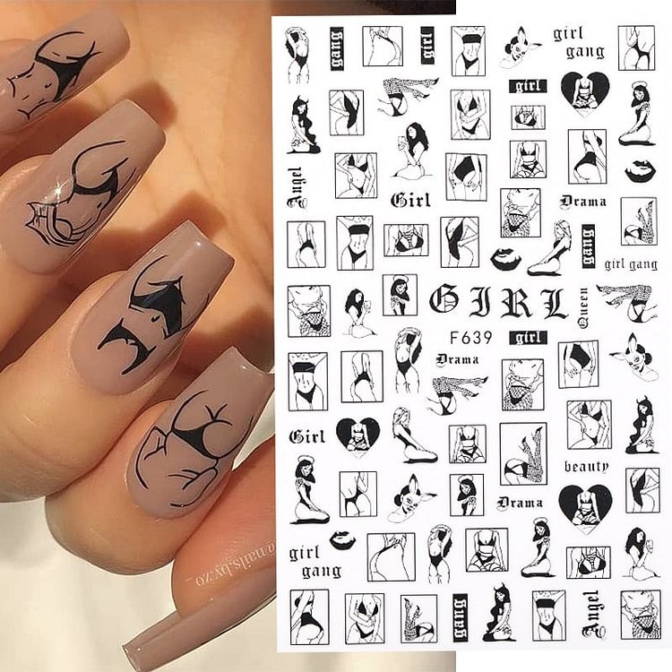 1PC Sexy Lady Body Pattern 3D Nail Stickers Character Image Russian Letter Slider For Nails Decals Nail Art Decoration Manicures