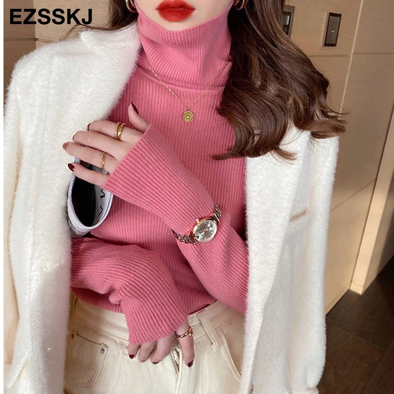 2021 Knitted Women turtleneck Sweater Pullovers spring Autumn Basic Women high neck Sweaters Pullover Slim female