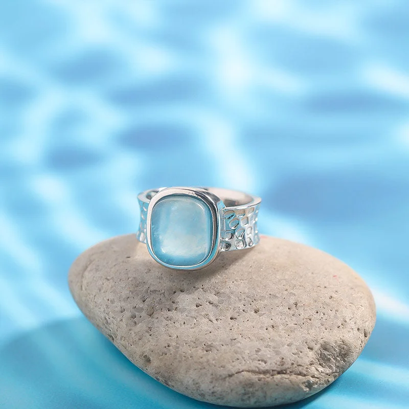 S925 Thalassophile Irregular Sea Glass Wide Ring