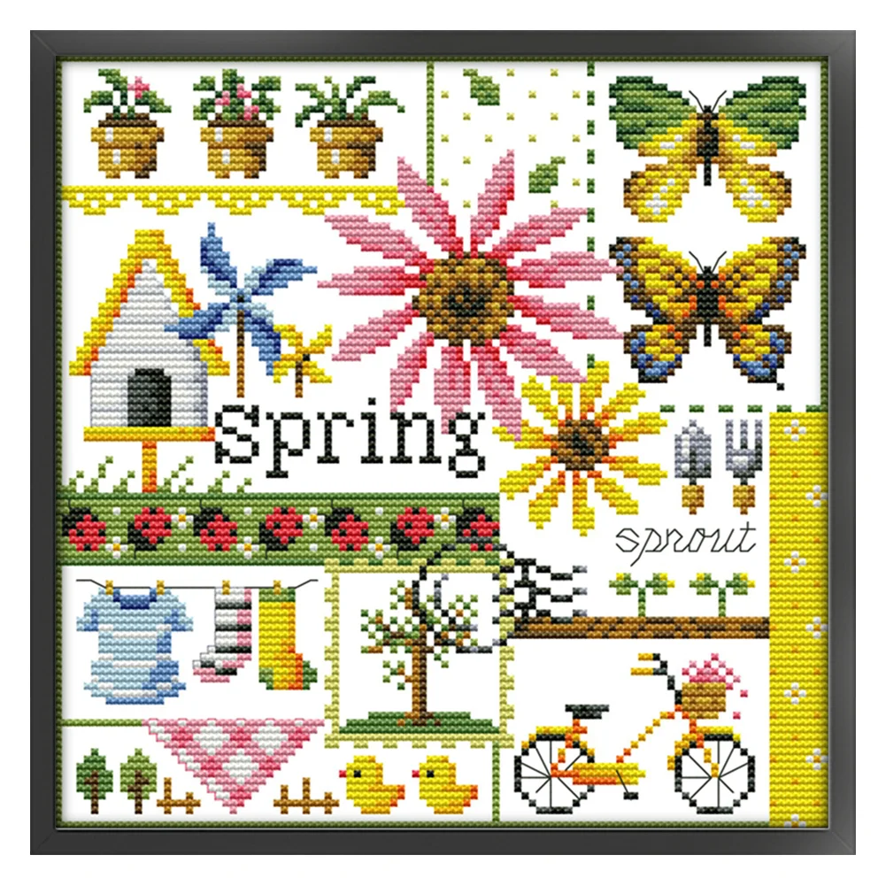 DIY Stamped Cross Stitch 16CT Partial Embroidery 23*23cm - Four Seasons Of Spring