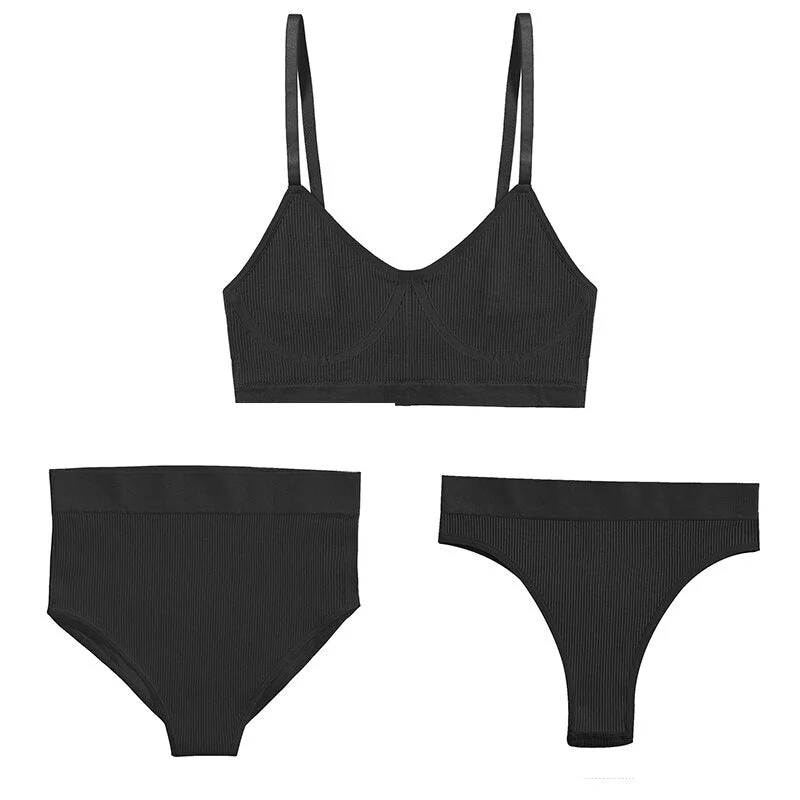 Women Push Up Sports Lingerie Brassiere Set Sexy G-String Seamless Active Bra Panties Set Crop Top High Waist Thong Underwear