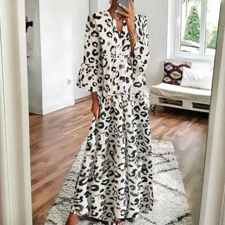Leopard Print Dress Bohemian Style Dress | EGEMISS
