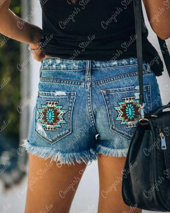 Turquoise Button Jeans