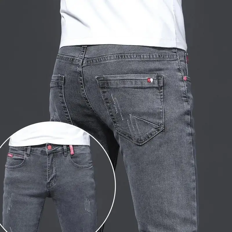 Eastmentires Men's Brushed Jeans Luxury Winter Jeans Velvet Fleece Man Thermal Warm Korean Versatile Elastic Plush Thicken Slim Pencil Pants