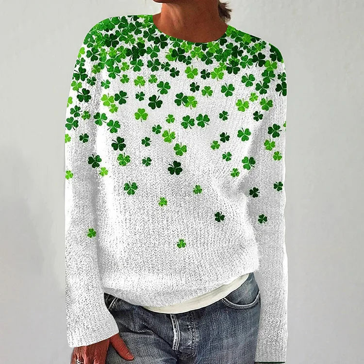 Women's St. Patrick's Day Clover Pattern Cozy Knit Sweater