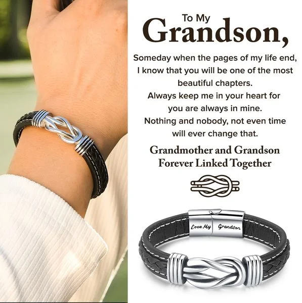 “Grandmother And Grandson Forever Linked Together" Braided Leather Bracelet