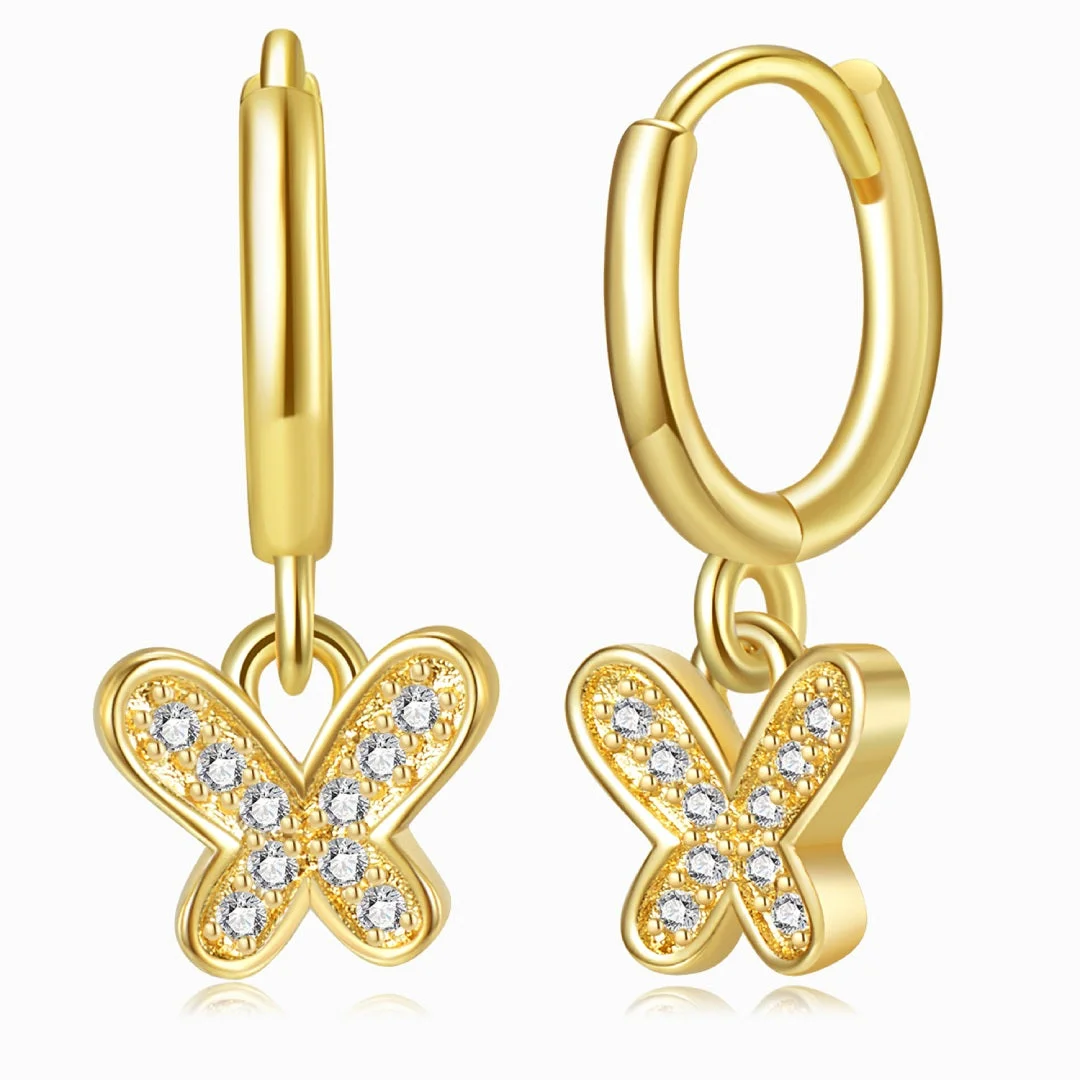 Jeweled Butterfly Gold Earrings