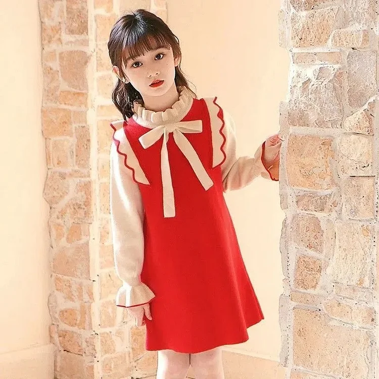 リボン付き 合わせやすい 学院風 切り替え 女の子 キッズ ワンピース