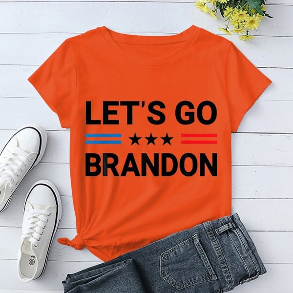 Cute Let's Go Brandon Print T-shirts For Women Summer Lovely Short Sleeve Casual T-shirts Funny Ldies Round Neck Tops - BlackFridayBuys