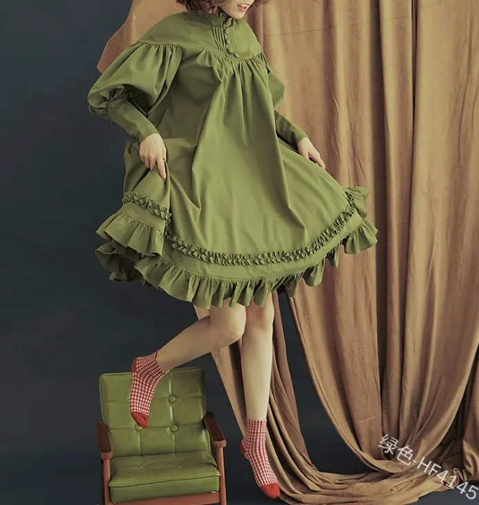 Uveng Uveng COS Suit New Long-Sleeved Loose Button-Collar Lace Lantern Sleeve Decoration Lolita Dress