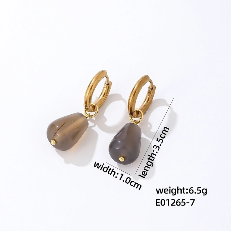1 Pair Casual Minimalist Water Droplets Plating 304 Stainless Steel Natural Stone K Gold Plated Drop Earrings