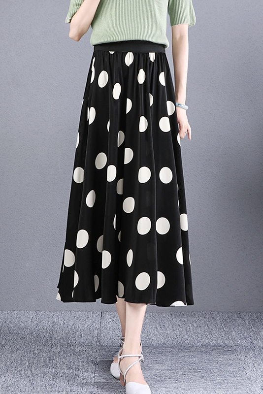 Summer Polka Dot Print A-line Skirt Fashion High Waist Skirt