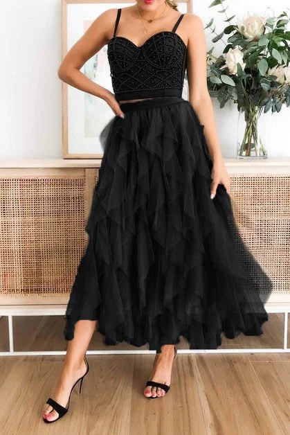 A Line Long Tulle Tiered Skirt