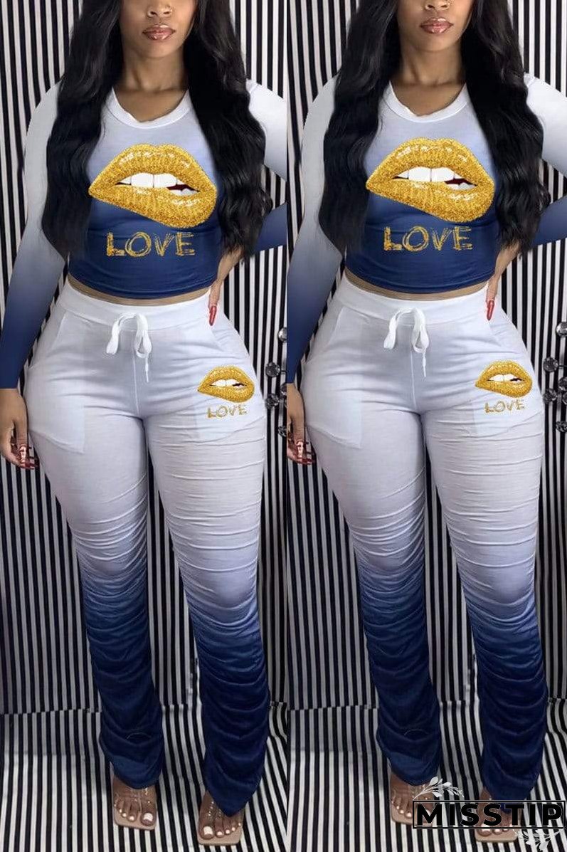 Fashion Gradual Change Lips Printed Set