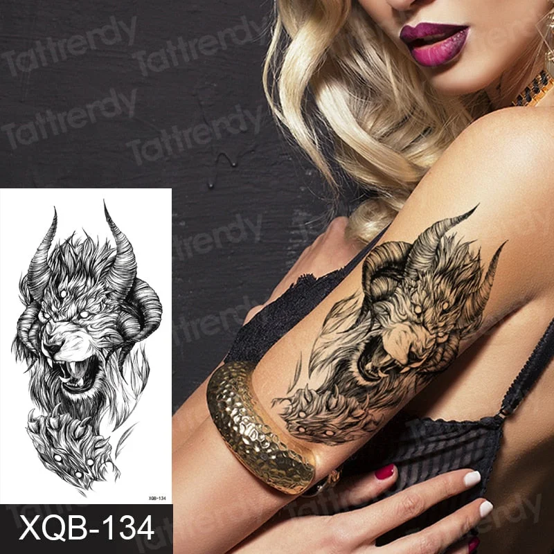 arm band tattoo men boy sexy black temporary waterproof tattoo wolf tiger lion king tribal tattoo design body art tattoos water